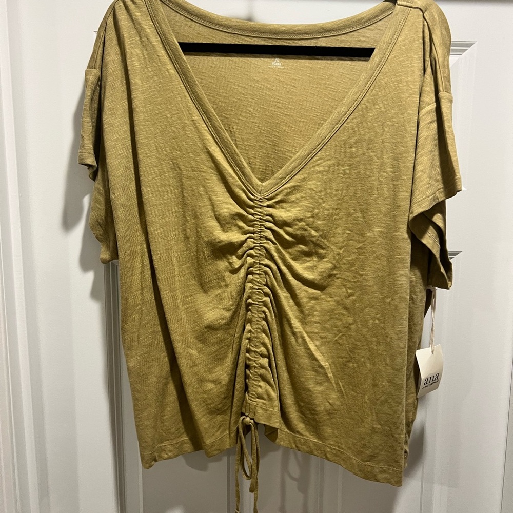 A.n.a Khaki Olive Ruched Top -NWT